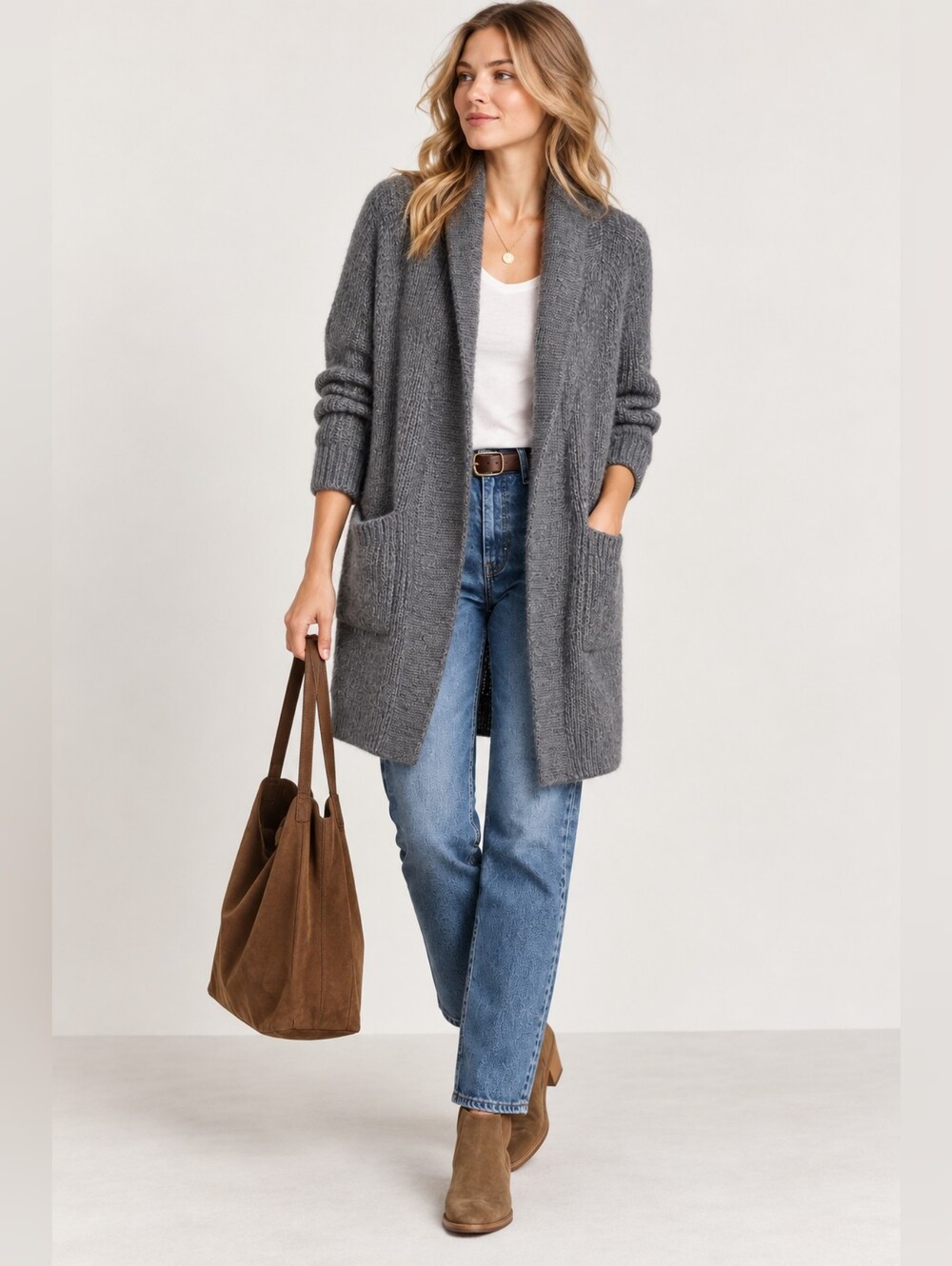 J.Crew Women's Open Cardigan Sweater Gray Wool Alpaca Blend Longline XXS